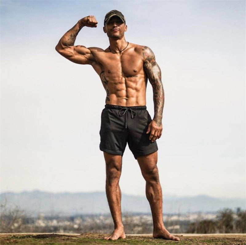 New 2 in 1 Gyms Shorts Men Summer Casual Beach Shorts Homme Security pocket Elastic Waist Fashion Boardshorts Plus Size 3XL