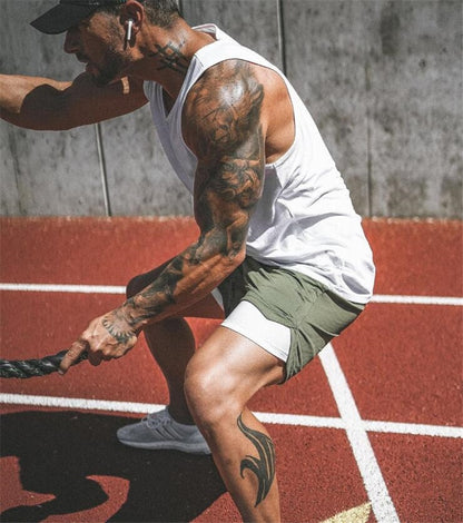 New 2 in 1 Gyms Shorts Men Summer Casual Beach Shorts Homme Security pocket Elastic Waist Fashion Boardshorts Plus Size 3XL