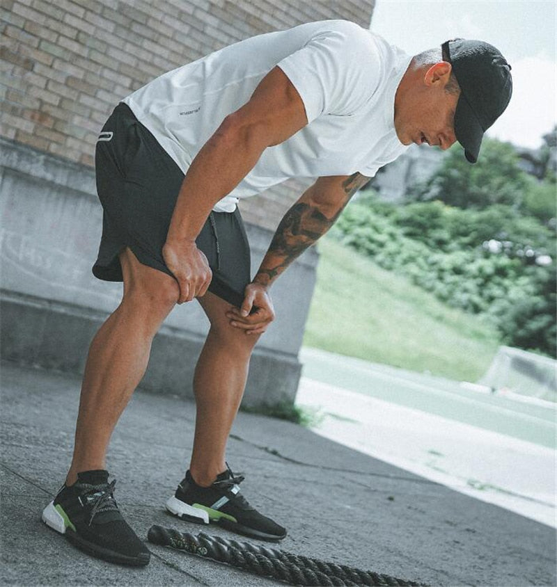 New 2 in 1 Gyms Shorts Men Summer Casual Beach Shorts Homme Security pocket Elastic Waist Fashion Boardshorts Plus Size 3XL