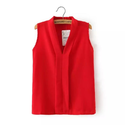 New 2016 Fashion Women's Colourful V Neck Summer Chiffon Blouses Shirt Cute Sleeveless Shirts Casual Top Blusas Femininas