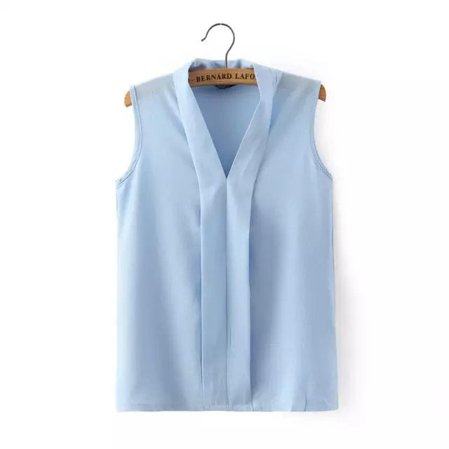 New 2016 Fashion Women's Colourful V Neck Summer Chiffon Blouses Shirt Cute Sleeveless Shirts Casual Top Blusas Femininas