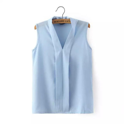 New 2016 Fashion Women's Colourful V Neck Summer Chiffon Blouses Shirt Cute Sleeveless Shirts Casual Top Blusas Femininas