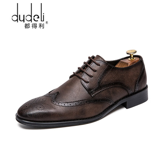 New 2020 Men's Dress Shoes Formal Wedding Genuine Leather Shoes Retro Brogue Business Office Men's Flats Oxford Style