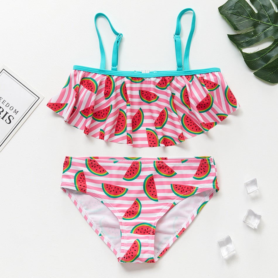 New 2021 Children's Swimwear Two Piece Flamingo Swimsuit For Girls 2021 Summer Bikini Sets Kids Swimsuit Lovely Swimwear G1-K337