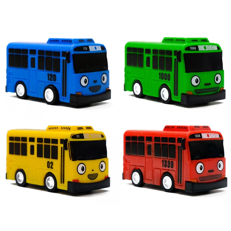 New 4pcs/set Small Car Korean Cartoon TAYO The Little Bus Araba Oyuncak Car Model Pull Back Toy Car Kids  Birthday Gift