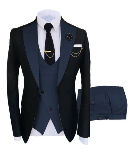 New Arrival Costume 3 Pieces Slim Fit Wedding Tuxedos One Button Peak Lapel Groomsmen Wear Costume Homme Men's Prom Blazer