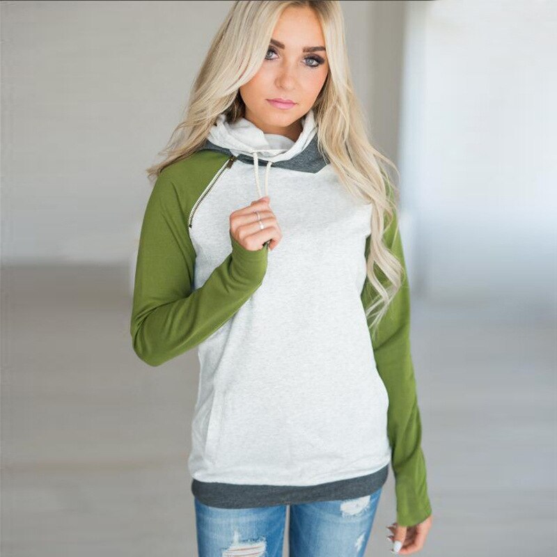 Casual Women's Patchwork Striped Pullover Warm Long Sleeve Hoodie Sweater Tops With Pockets Double Hood Hooded Sweatshirt