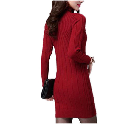 New Autumn Winter Women Sweater Dresses Long Sleeve Thick Warm Knitted Dress Sexy Slim Turtleneck Dresses vestido de festa AB022