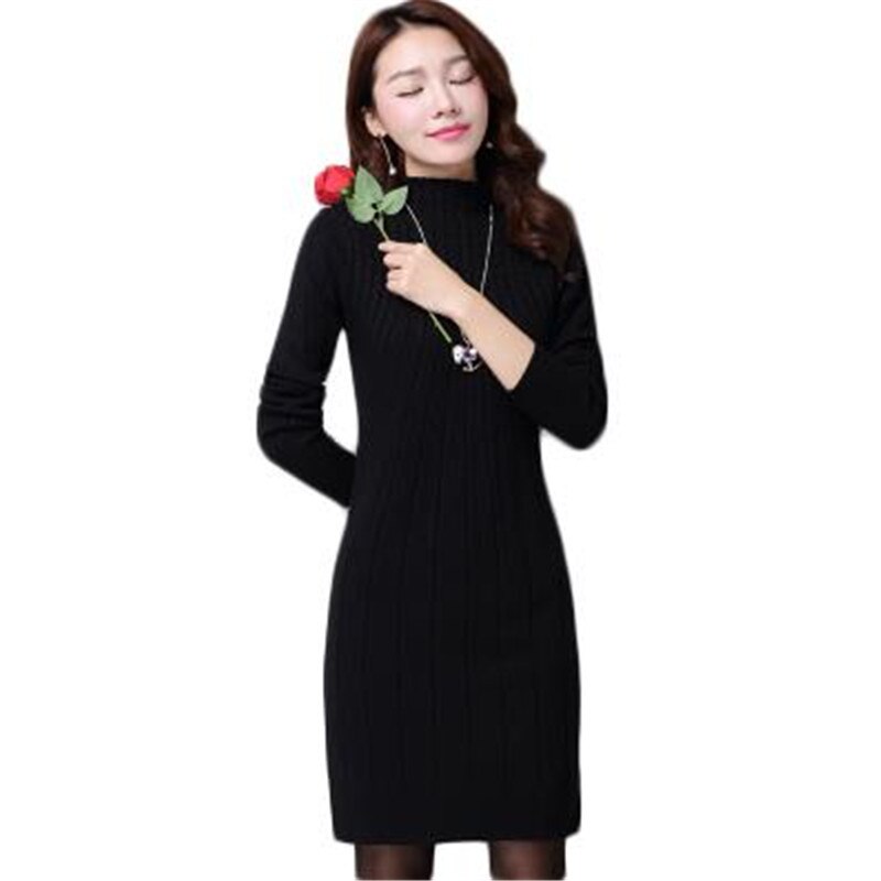 New Autumn Winter Women Sweater Dresses Long Sleeve Thick Warm Knitted Dress Sexy Slim Turtleneck Dresses vestido de festa AB022