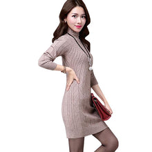 將圖片載入圖庫檢視器 New Autumn Winter Women Sweater Dresses Long Sleeve Thick Warm Knitted Dress Sexy Slim Turtleneck Dresses vestido de festa AB022
