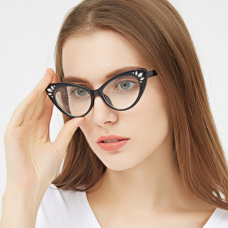 New Cat Eye Rhinestone Glasses Frame Women Brand Optical Glasses Frame Cat Eye Eyeglasses Frame Female Clear Lens Glasses Oculos