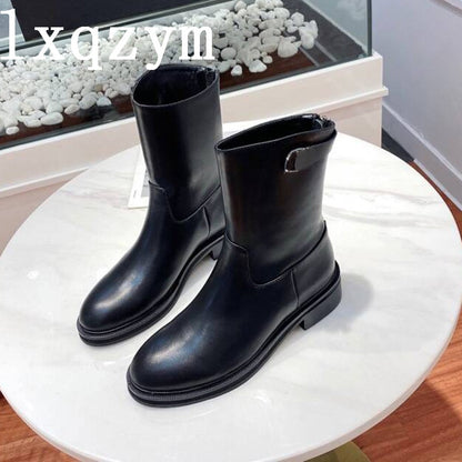 New Chelsea Boot Fashion Martin Boot Thick Bottom Dark Locomotive Real Leather Handsome Punk Shoes Girl Metal Boots