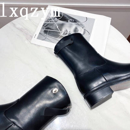New Chelsea Boot Fashion Martin Boot Thick Bottom Dark Locomotive Real Leather Handsome Punk Shoes Girl Metal Boots
