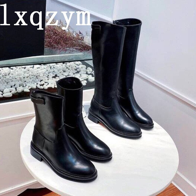 New Chelsea Boot Fashion Martin Boot Thick Bottom Dark Locomotive Real Leather Handsome Punk Shoes Girl Metal Boots