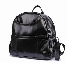 将图片加载到图库查看器，PU Black Diaper Backpack for Baby Large Capacity Waterproof Pockets Diaper Bag for Mother Travel Stroller Bag
