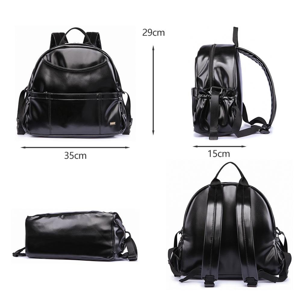PU Black Diaper Backpack for Baby Large Capacity Waterproof Pockets Diaper Bag for Mother Travel Stroller Bag