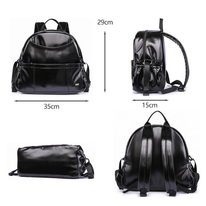 PU Black Diaper Backpack for Baby Large Capacity Waterproof Pockets Diaper Bag for Mother Travel Stroller Bag