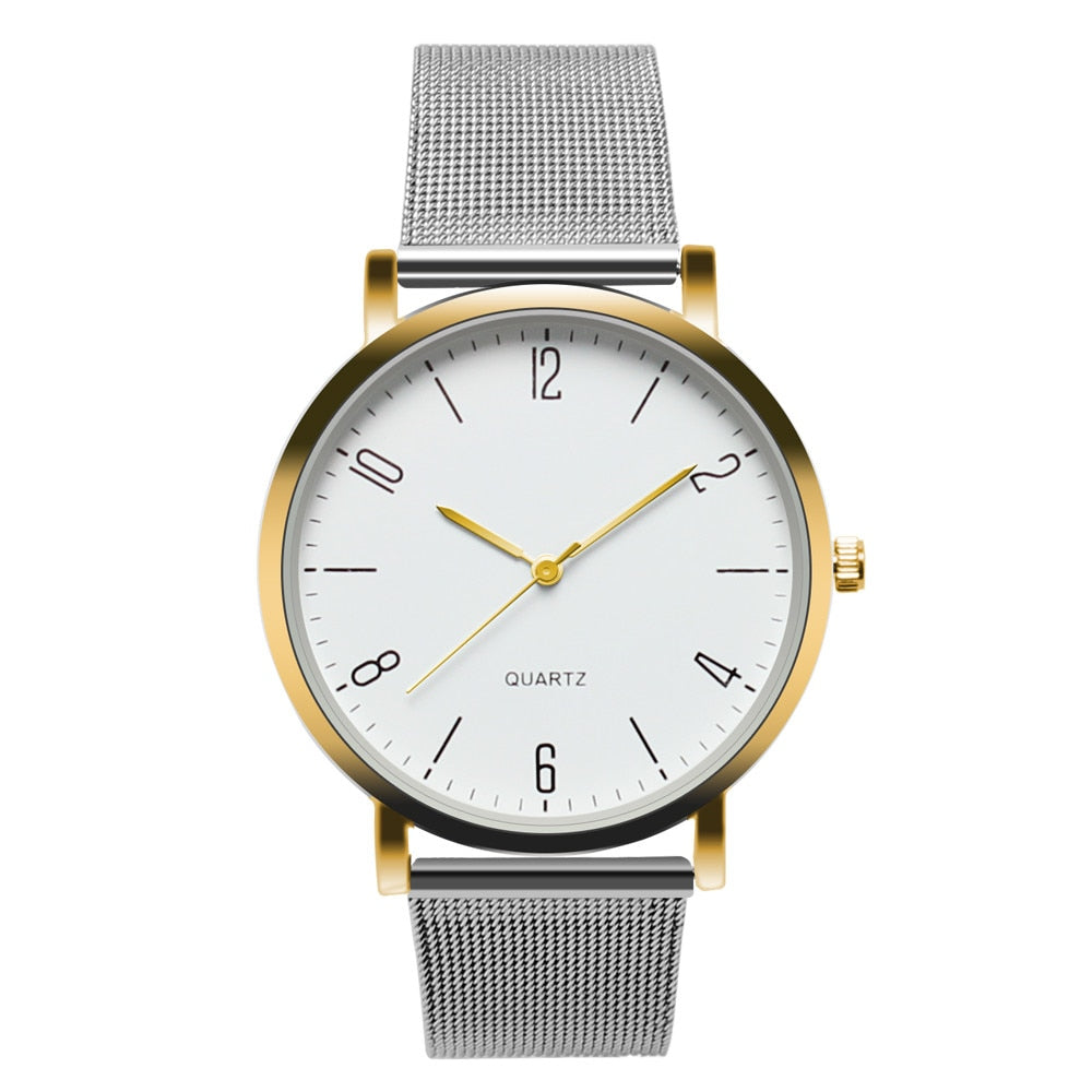 Women's Stainless Steel Silver Gold Mesh Watch Unique Simple Watches Casual Quartz Wristwatches Clock Hot Sale