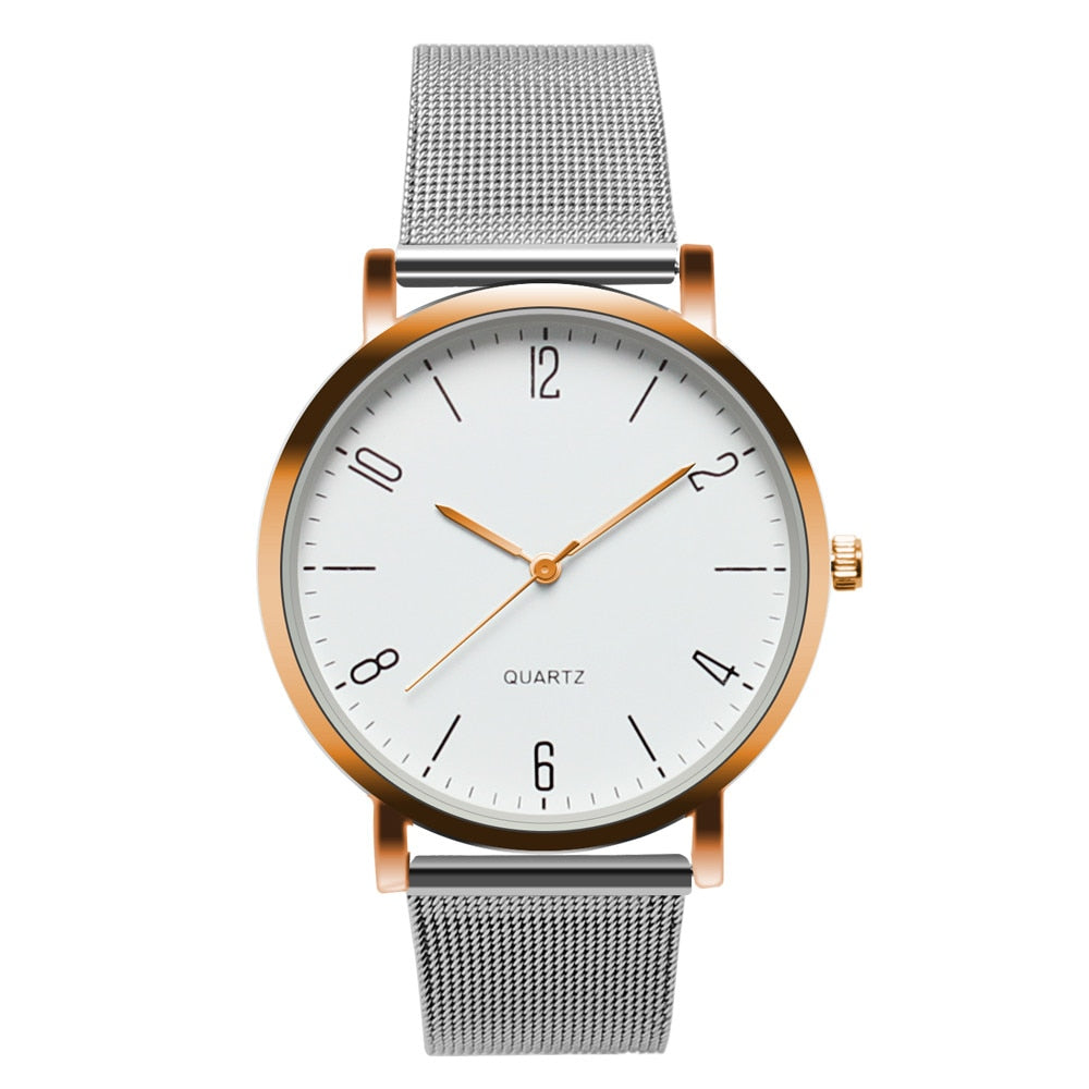 Women's Stainless Steel Silver Gold Mesh Watch Unique Simple Watches Casual Quartz Wristwatches Clock Hot Sale