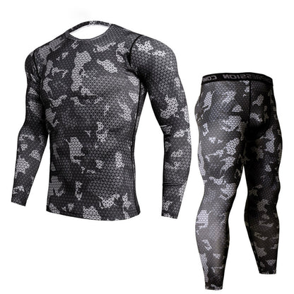 New Fitness Camo Shirt Men Compression Shirt 2Pcs/sets Sportswear MMA Rashguard Mens Joggers Leggings Gyms Bodybuilding Tights Camouflage Style