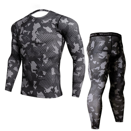 New Fitness Camo Shirt Men Compression Shirt 2Pcs/sets Sportswear MMA Rashguard Mens Joggers Leggings Gyms Bodybuilding Tights Camouflage Style