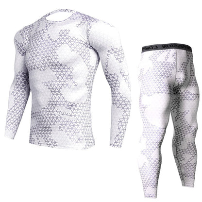 New Fitness Camo Shirt Men Compression Shirt 2Pcs/sets Sportswear MMA Rashguard Mens Joggers Leggings Gyms Bodybuilding Tights Camouflage Style