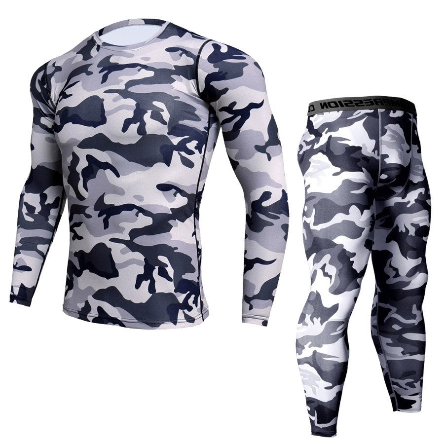 New Fitness Camo Shirt Men Compression Shirt 2Pcs/sets Sportswear MMA Rashguard Mens Joggers Leggings Gyms Bodybuilding Tights Camouflage Style