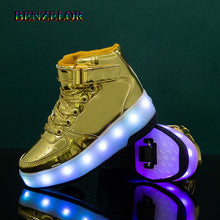 Cargar imagen en el visor de la galería, New Glowing lluminated Sneakers With Wheels Wheelys Shoes Roller Led chargeable Shoes Kids Girls Children Boys Light Up Luminos
