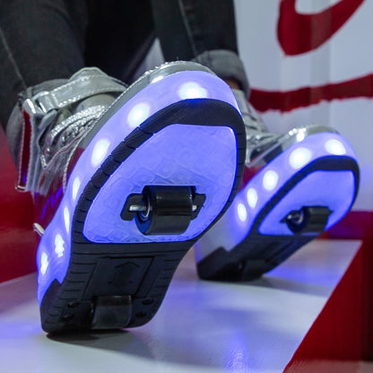 New Glowing lluminated Sneakers With Wheels Wheelys Shoes Roller Led chargeable Shoes Kids Girls Children Boys Light Up Luminos