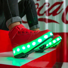 将图片加载到图库查看器，New Glowing lluminated Sneakers With Wheels Wheelys Shoes Roller Led chargeable Shoes Kids Girls Children Boys Light Up Luminos
