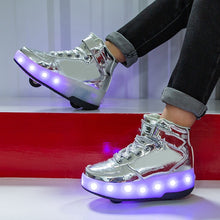 将图片加载到图库查看器，New Glowing lluminated Sneakers With Wheels Wheelys Shoes Roller Led chargeable Shoes Kids Girls Children Boys Light Up Luminos
