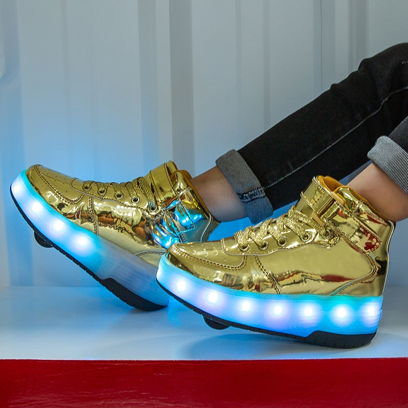 New Glowing lluminated Sneakers With Wheels Wheelys Shoes Roller Led chargeable Shoes Kids Girls Children Boys Light Up Luminos