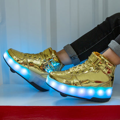 New Glowing lluminated Sneakers With Wheels Wheelys Shoes Roller Led chargeable Shoes Kids Girls Children Boys Light Up Luminos