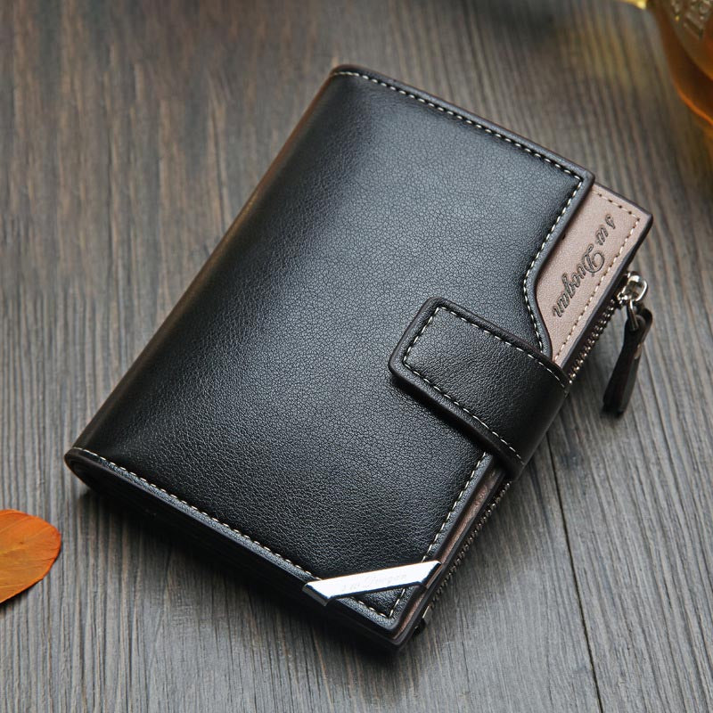 New Korean Casual Men's Wallet Short Vertical Locomotive British Casual Multi-function Card Bag Zipper Buckle Triangle Folding Wallet