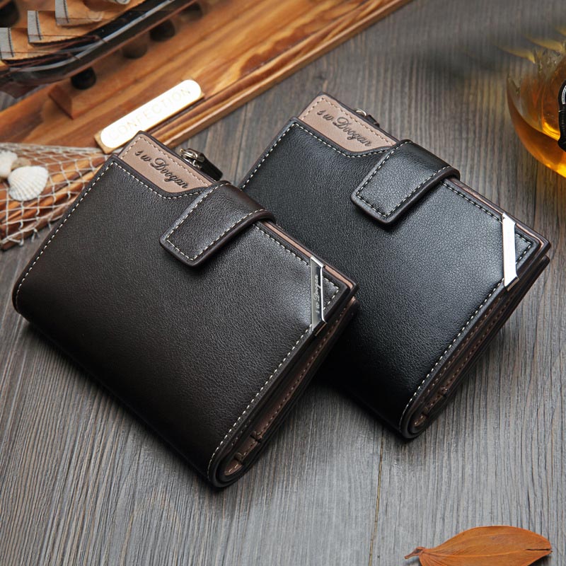 New Korean Casual Men's Wallet Short Vertical Locomotive British Casual Multi-function Card Bag Zipper Buckle Triangle Folding Wallet