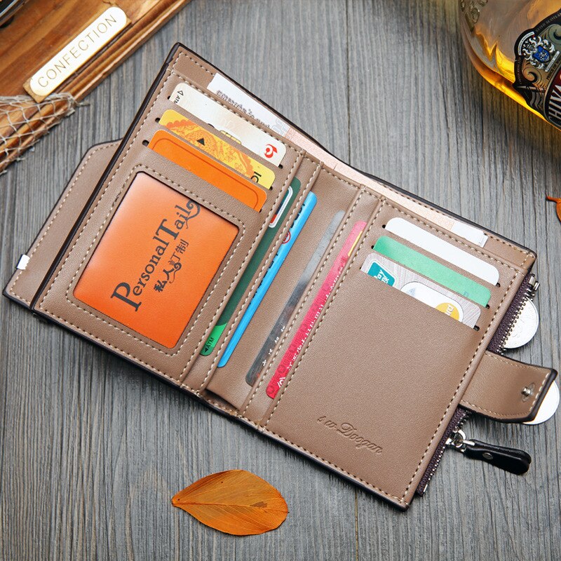 New Korean Casual Men's Wallet Short Vertical Locomotive British Casual Multi-function Card Bag Zipper Buckle Triangle Folding Wallet