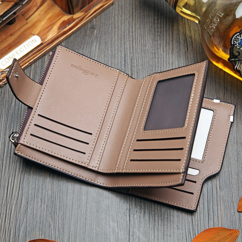 New Korean Casual Men's Wallet Short Vertical Locomotive British Casual Multi-function Card Bag Zipper Buckle Triangle Folding Wallet