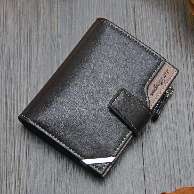 New Korean Casual Men's Wallet Short Vertical Locomotive British Casual Multi-function Card Bag Zipper Buckle Triangle Folding Wallet