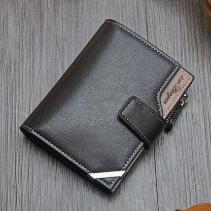 New Korean Casual Men's Wallet Short Vertical Locomotive British Casual Multi-function Card Bag Zipper Buckle Triangle Folding Wallet
