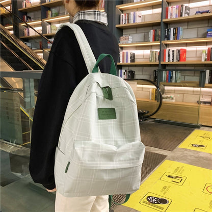 Women's Backpack Plaid Canvas Teenager Travel Rucksack Large Capacity Multifunctional Bag Casual Schoolbag