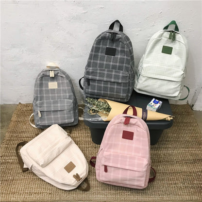 Women's Backpack Plaid Canvas Teenager Travel Rucksack Large Capacity Multifunctional Bag Casual Schoolbag