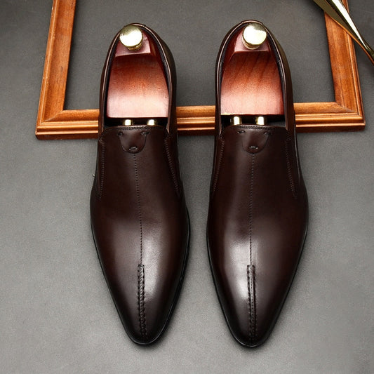 Men's Genuine Cowhide Leather Pointed Toe Business Dress Shoe Oxford Style Shoes Men Great Design Formal Wedding Shoes Men G52