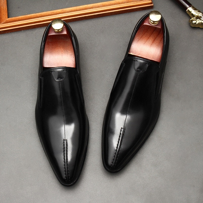 Men's Genuine Cowhide Leather Pointed Toe Business Dress Shoe Oxford Style Shoes Men Great Design Formal Wedding Shoes Men G52