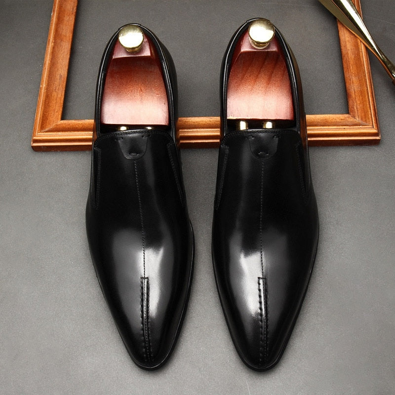 Men's Genuine Cowhide Leather Pointed Toe Business Dress Shoe Oxford Style Shoes Men Great Design Formal Wedding Shoes Men G52