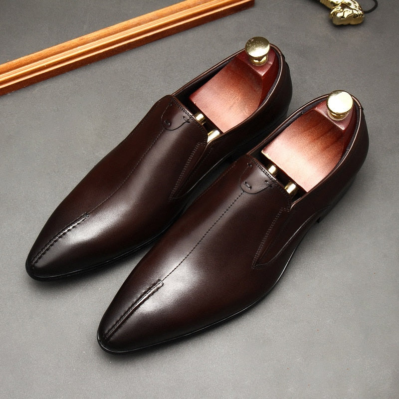 Men's Genuine Cowhide Leather Pointed Toe Business Dress Shoe Oxford Style Shoes Men Great Design Formal Wedding Shoes Men G52