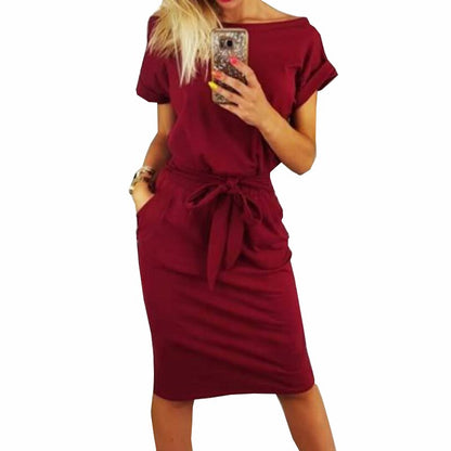 New Summer Women Dress Knee Length Sexy Bandage Bodycon Dress Short Sleeve Casual Dresses Sundress Femme GV451