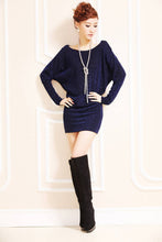 Load image into Gallery viewer, Women&#39;s Casual Dress Plus Size Women Dress Bat Sleeve Short Autumn Winter Dress Vestidos Gold / Blue / Silver vestidos
