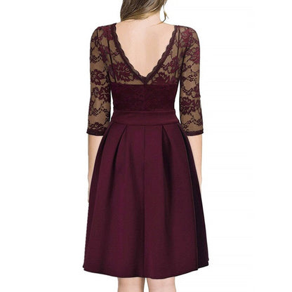 New Women Lace Hollow Out Three Quarter Patchwork Summer Dress Female Fashion Formal Casual Large Size Dress vestidos de verano mujeres