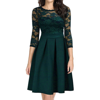 New Women Lace Hollow Out Three Quarter Patchwork Summer Dress Female Fashion Formal Casual Large Size Dress vestidos de verano mujeres