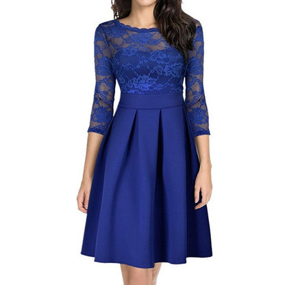 New Women Lace Hollow Out Three Quarter Patchwork Summer Dress Female Fashion Formal Casual Large Size Dress vestidos de verano mujeres